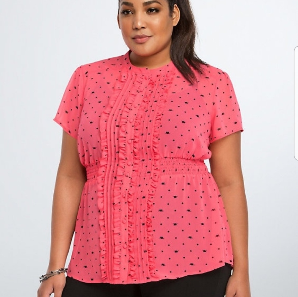 Torrid hot pink, black cat, black polka dot shirt